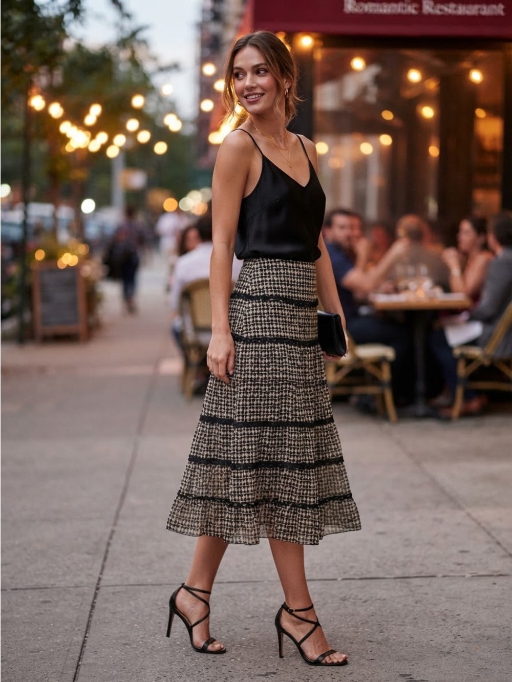 Y2K MAX STUDIO Pleated Tiered Black and Cream Maxi Skirt SZ XS
